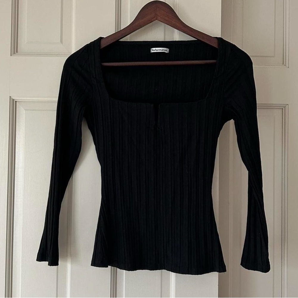 Reformation Black Ribbed Long Sleeve Top